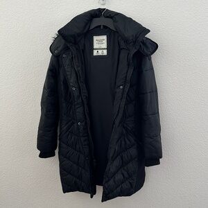 Abercrombie & Fitch DOWN PUFFER WINTER COAT JACKET FUR HOOD (Black/Size S)